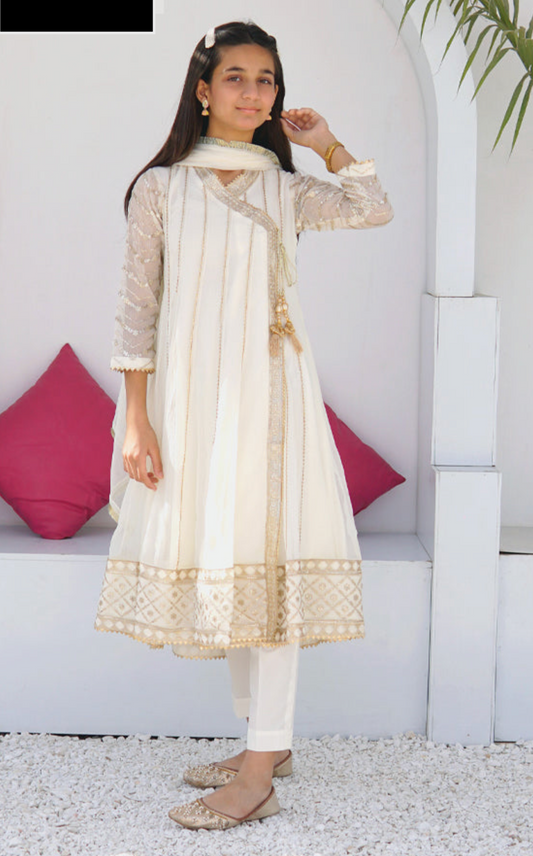 Cream Angarkha 3 PC suit