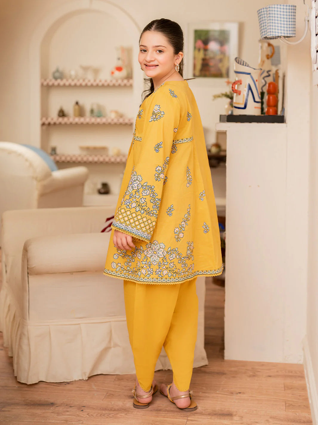 Screen Printed Shirt with trousers-yellow color
