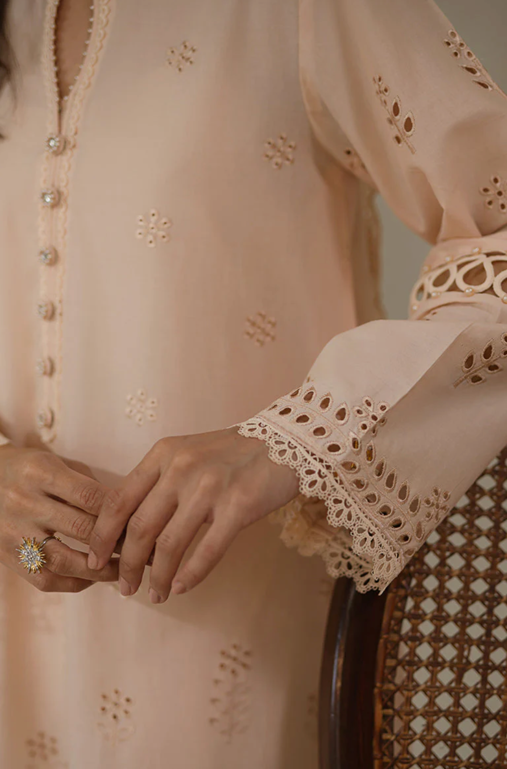 Chikankari lawn3 peice Shalwar Kameez- Peach