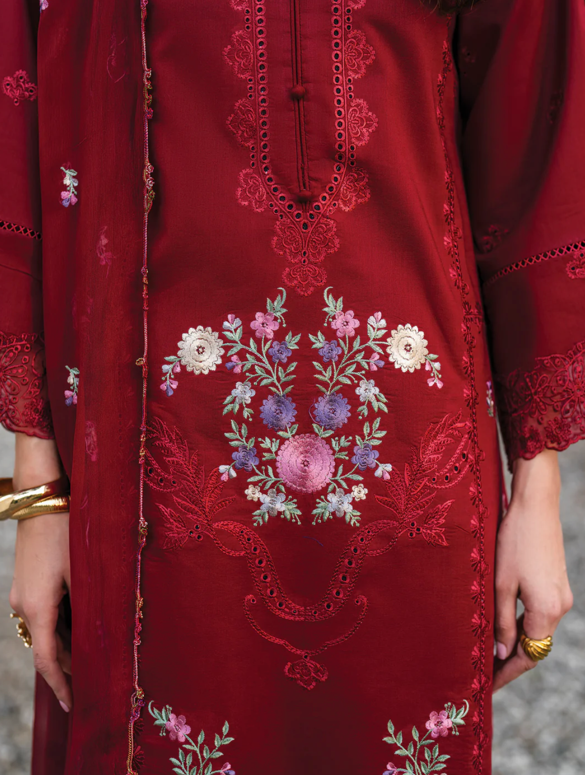 Blood Red Embroidered 3 piece suit