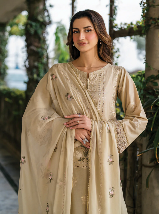 Beige Embroidered 3 piece suit
