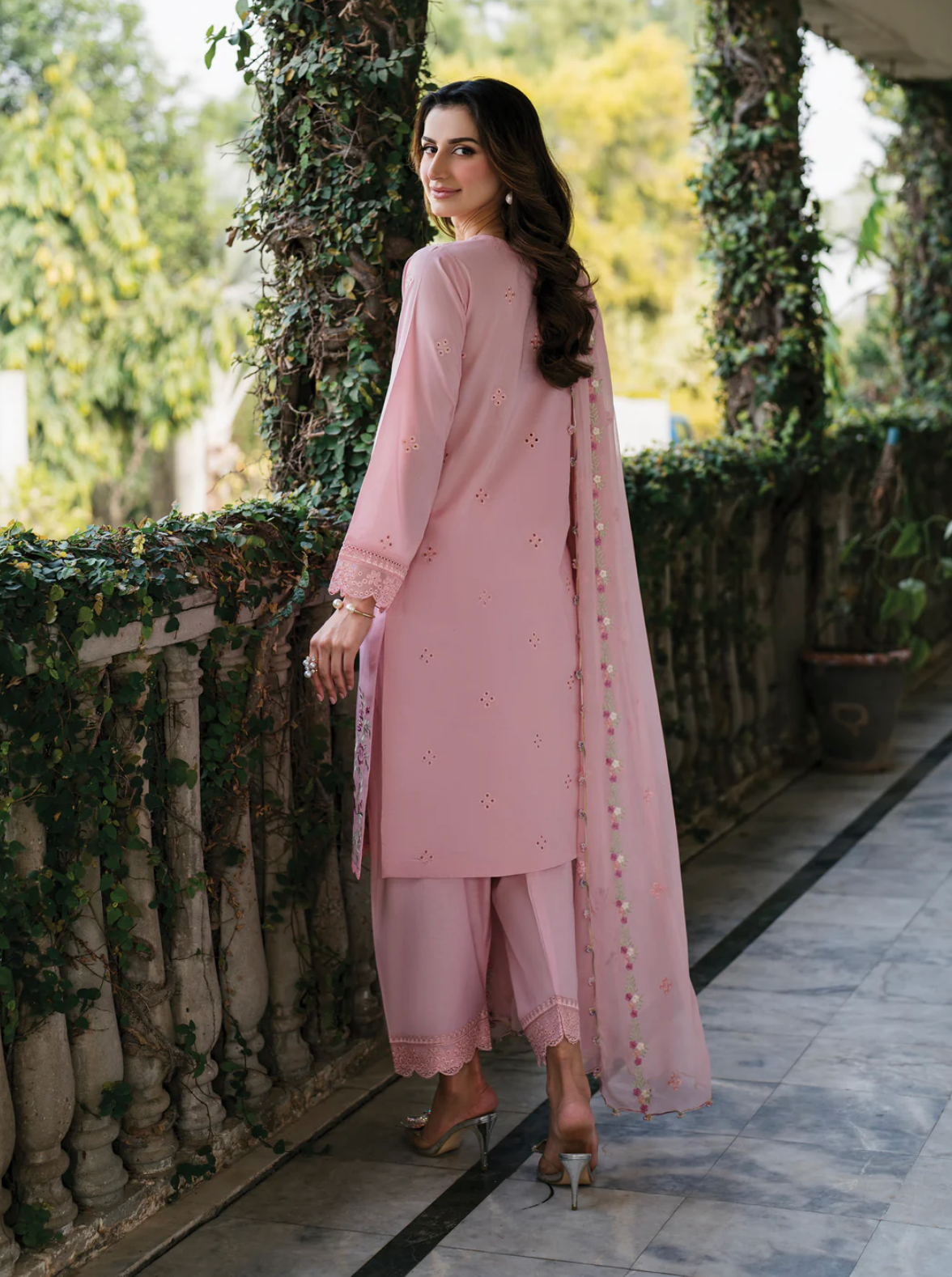 Fresh Pink Embroidered 3 piece suit