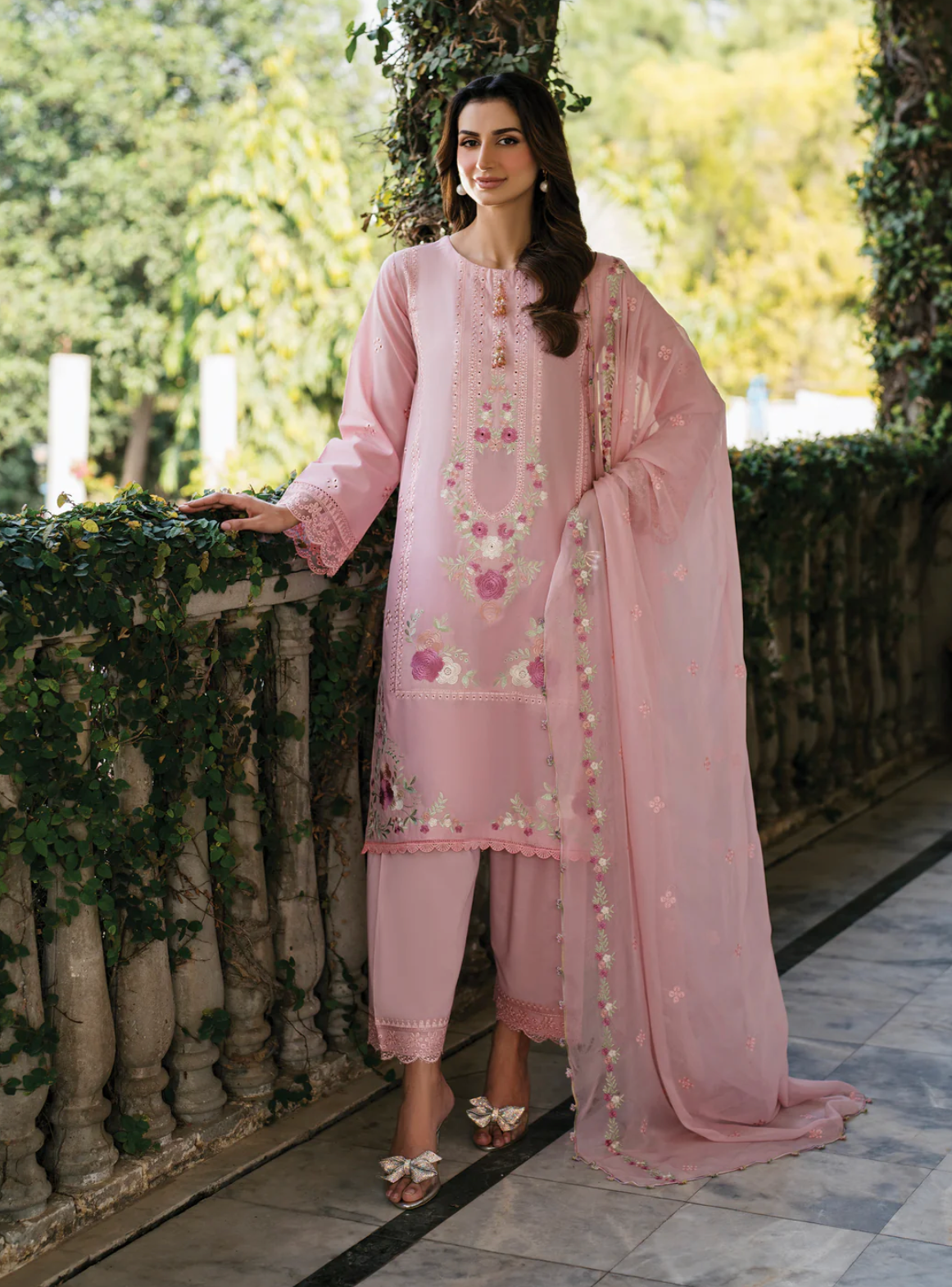 Fresh Pink Embroidered 3 piece suit