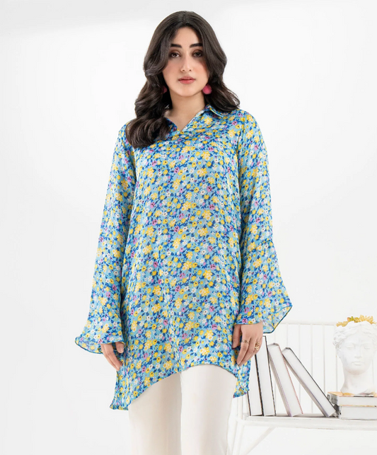 Silk /Cool blue/ floral Print shirt