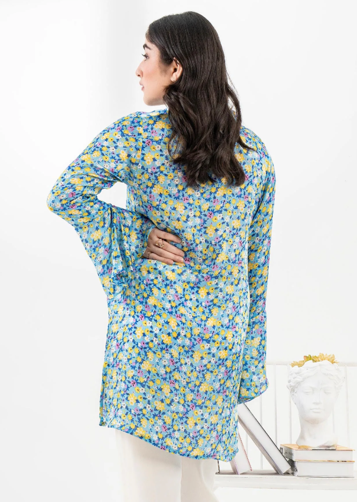 Silk /Cool blue/ floral Print shirt