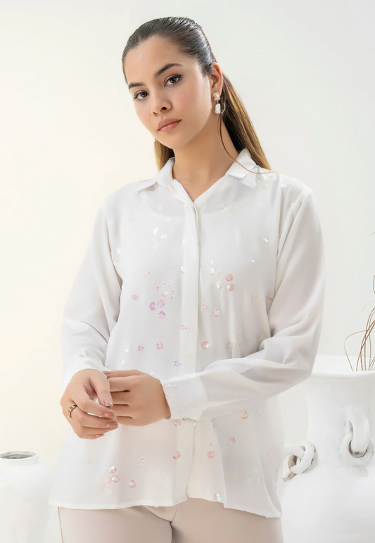 Embroidered /dull white / crepe shirt