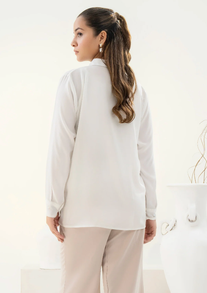 Embroidered /dull white / crepe shirt