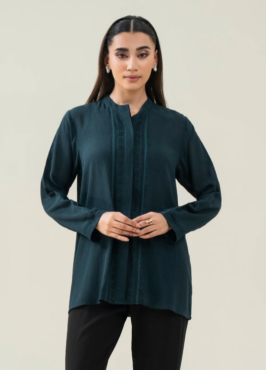 Dyed embroidered Lace  /Teal / shirt