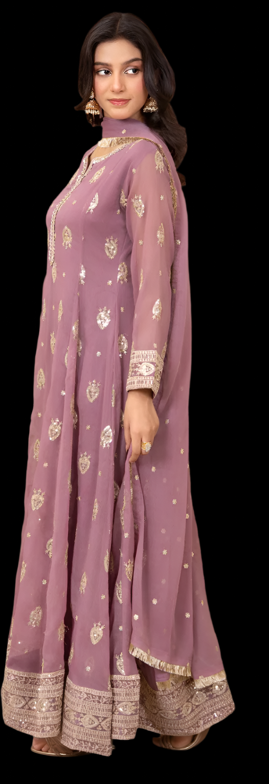 Traditional Embroidered long 3 pc suit in three colors