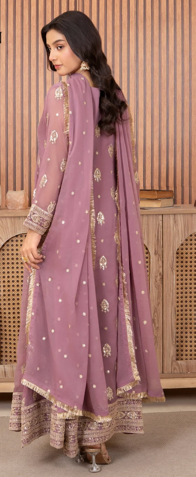 Traditional Embroidered long 3 pc suit in three colors