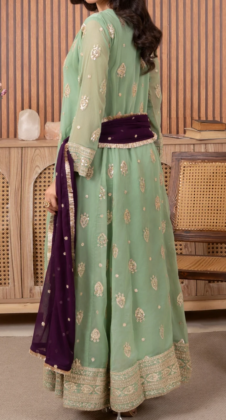 Traditional Embroidered long 3 pc suit in three colors