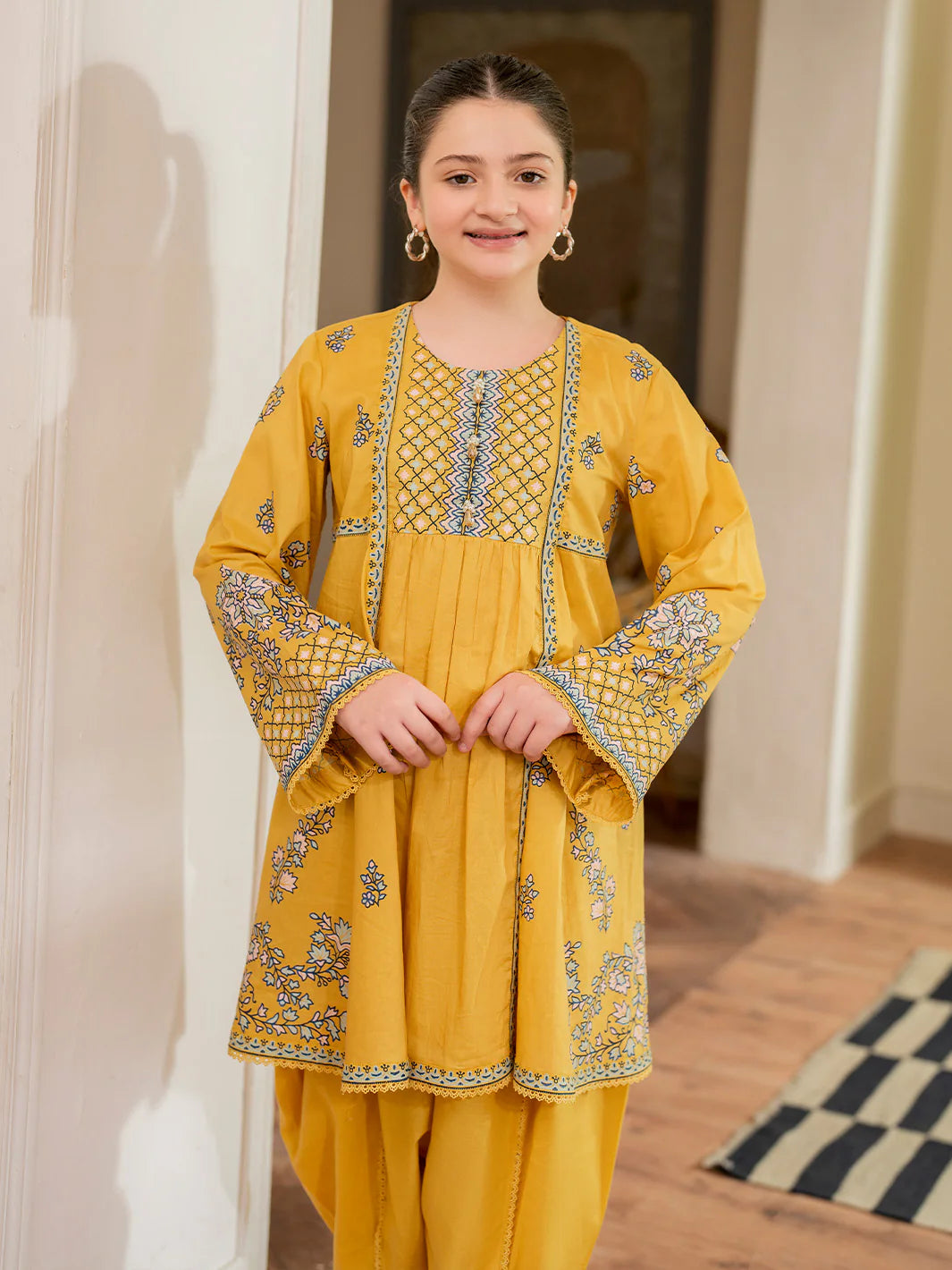 Screen Printed Shirt with trousers-yellow color