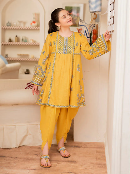 Screen Printed Shirt with trousers-yellow color