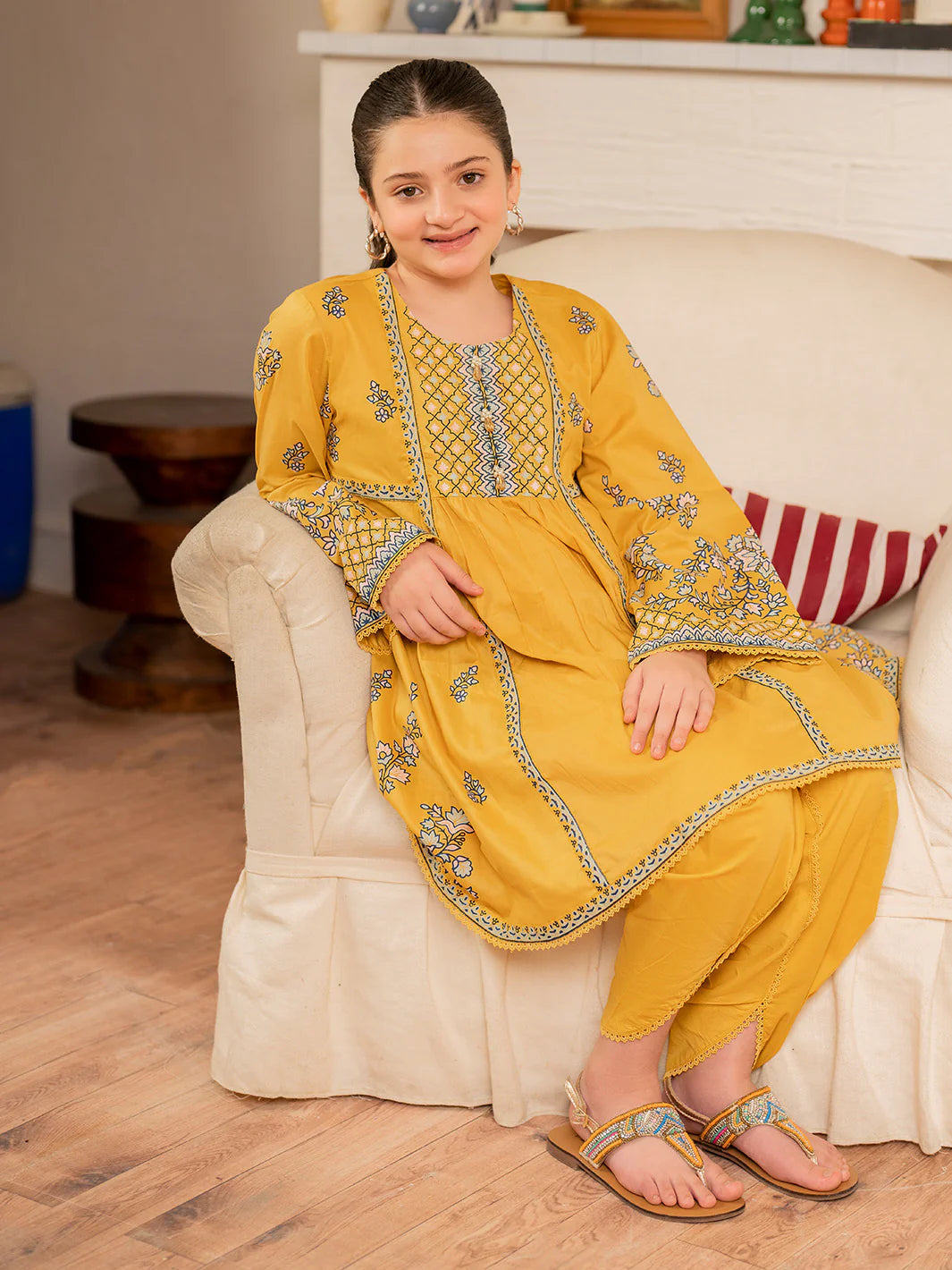 Screen Printed Shirt with trousers-yellow color