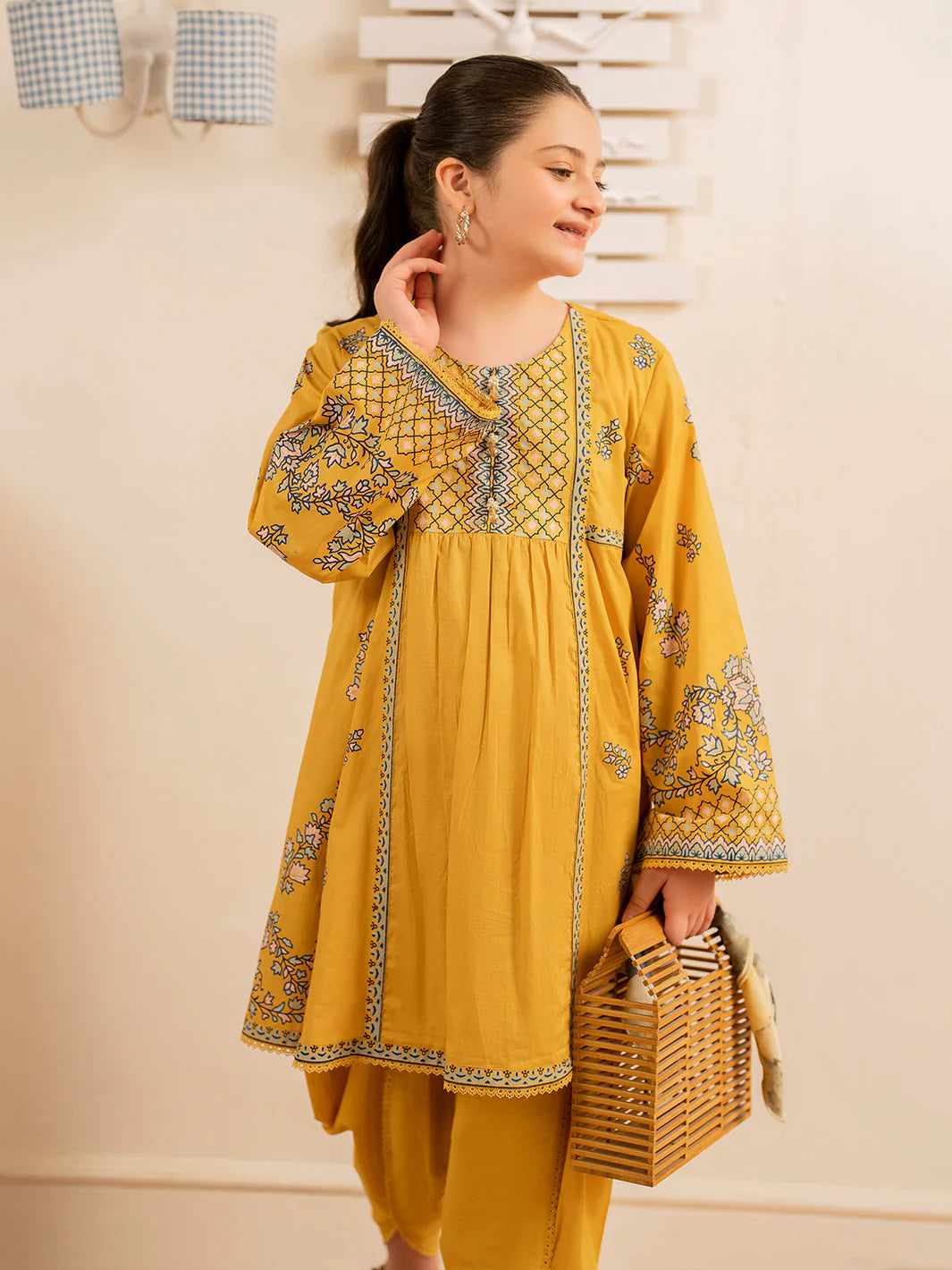 Screen Printed Shirt with trousers-yellow color