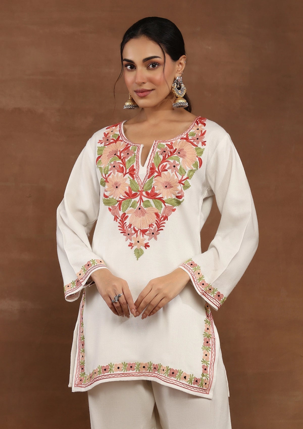 Off-White  Embroidered Woolen Kurta