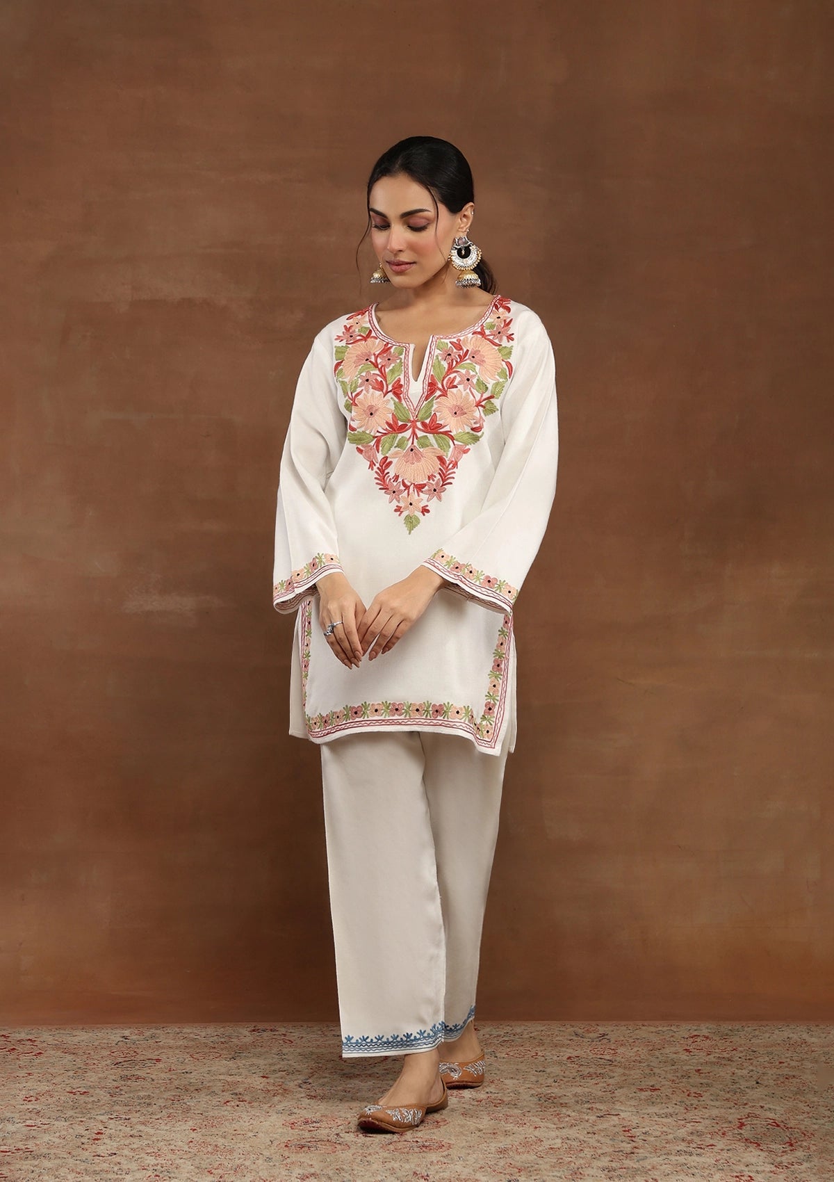 Off-White  Embroidered Woolen Kurta