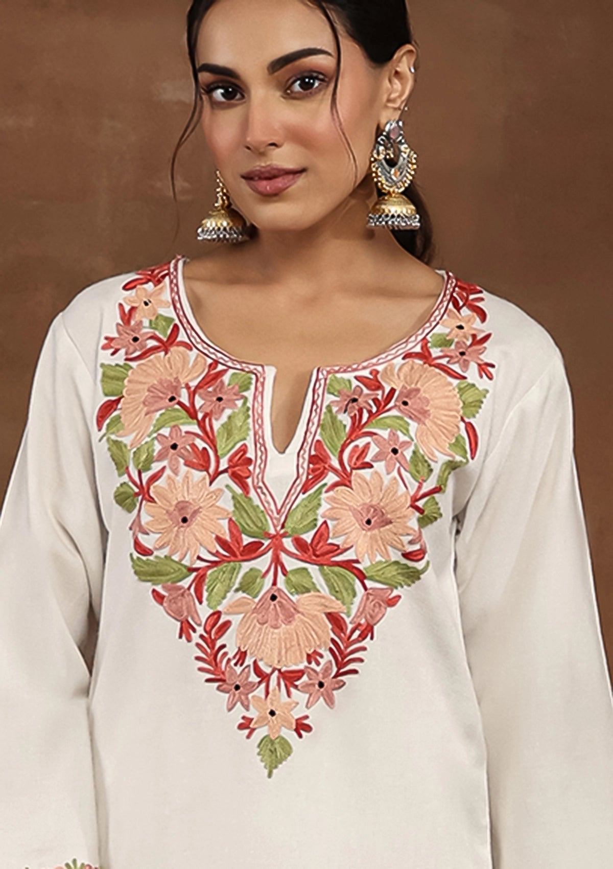 Off-White  Embroidered Woolen Kurta