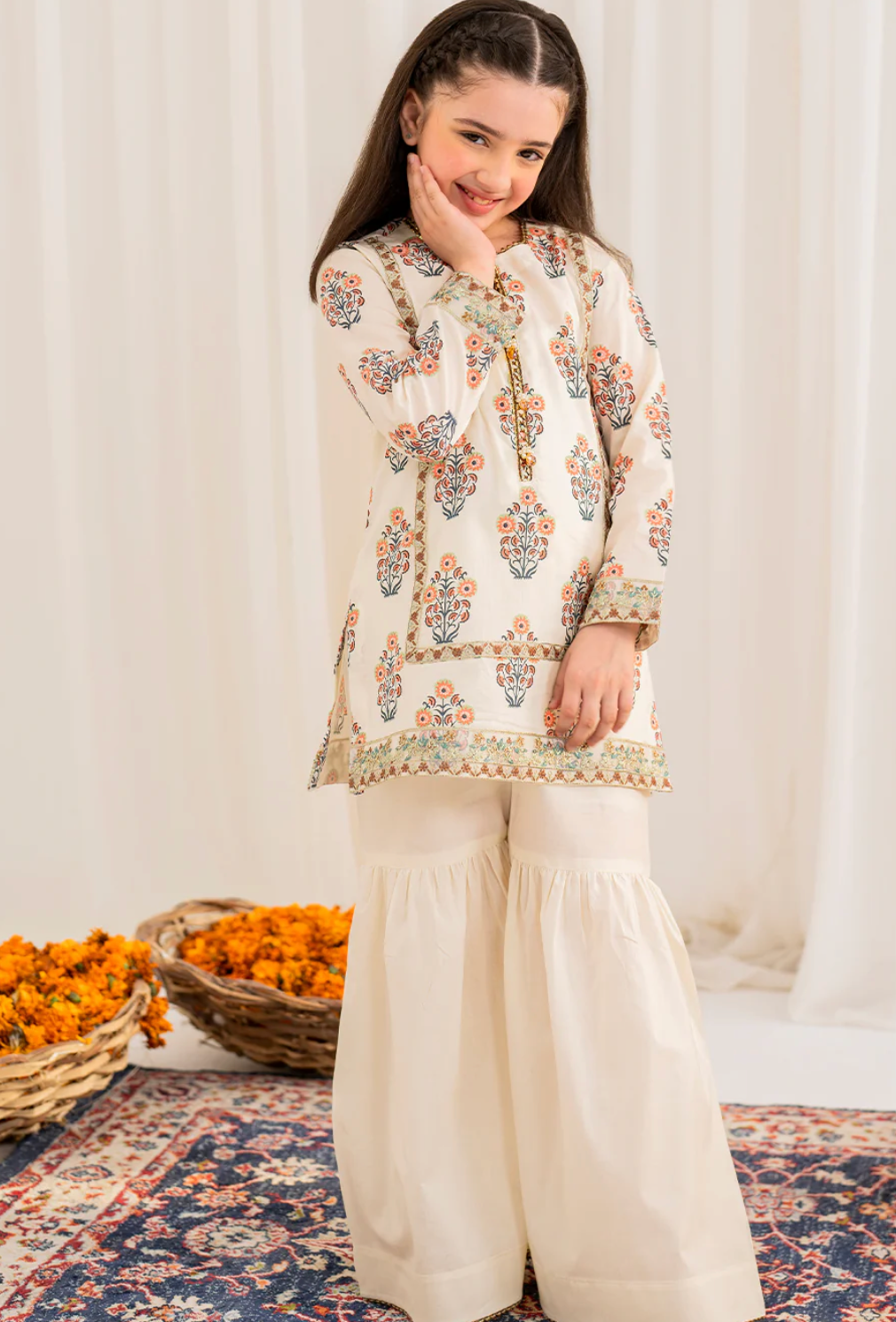Cream printed Gharara shalwar