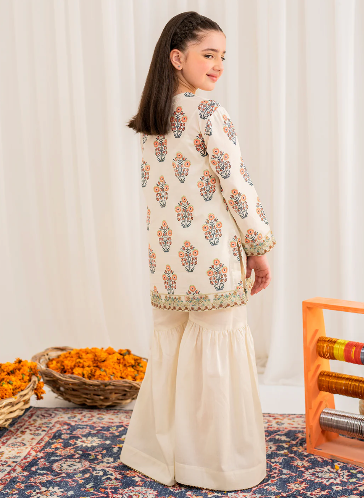 Cream printed Gharara shalwar