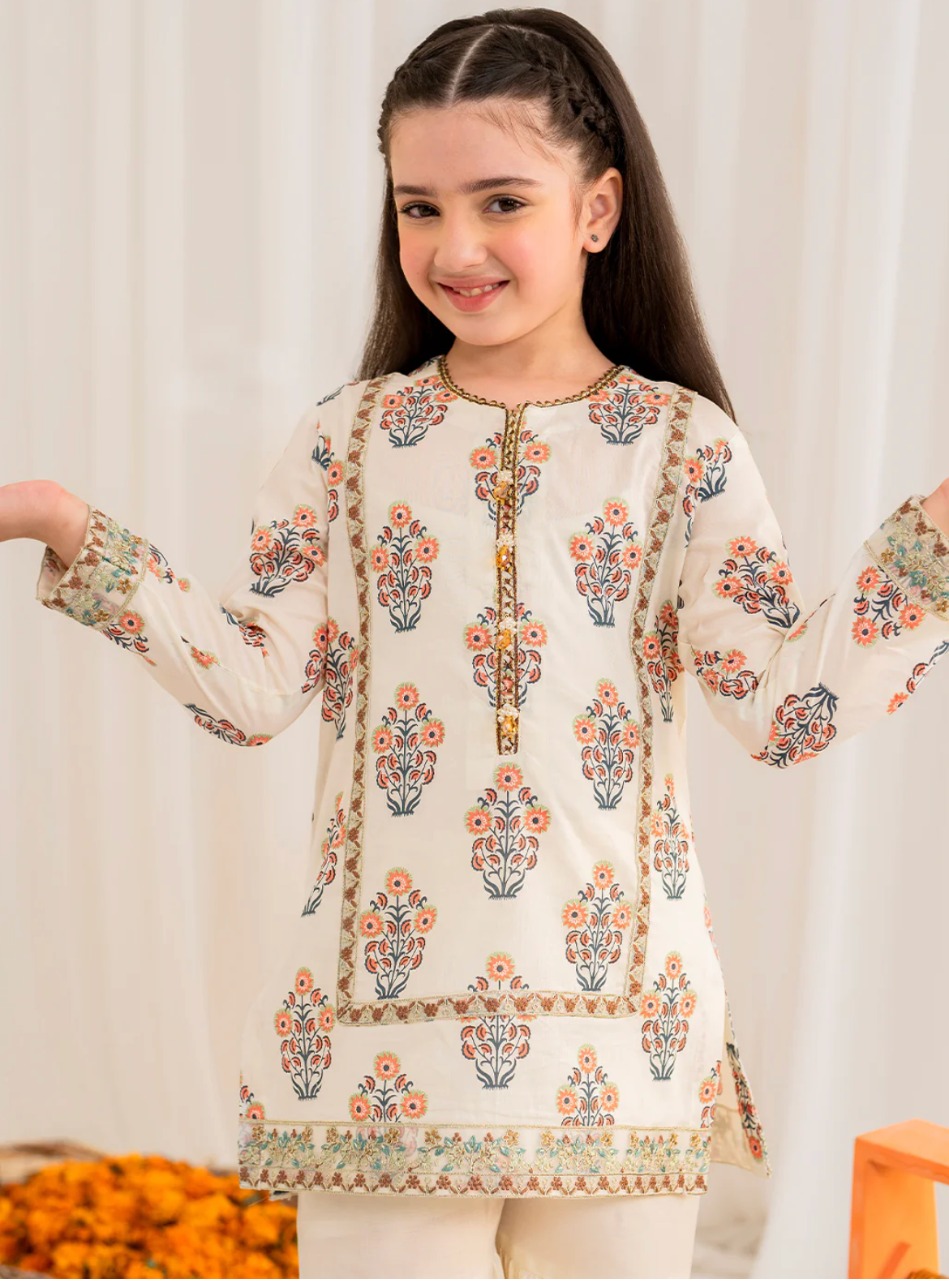 Cream printed Gharara shalwar