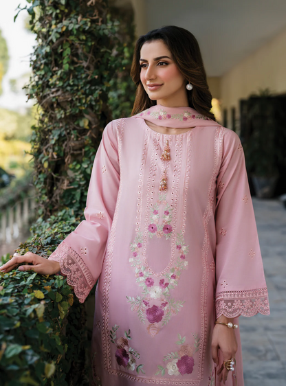 Fresh Pink  Embroidered 3 piece suit