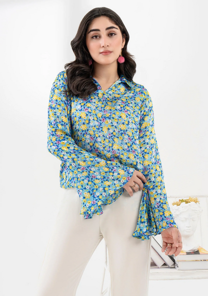 Silk /Cool blue/ floral Print shirt