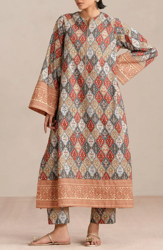 Rust & Grey printed Co-ord set