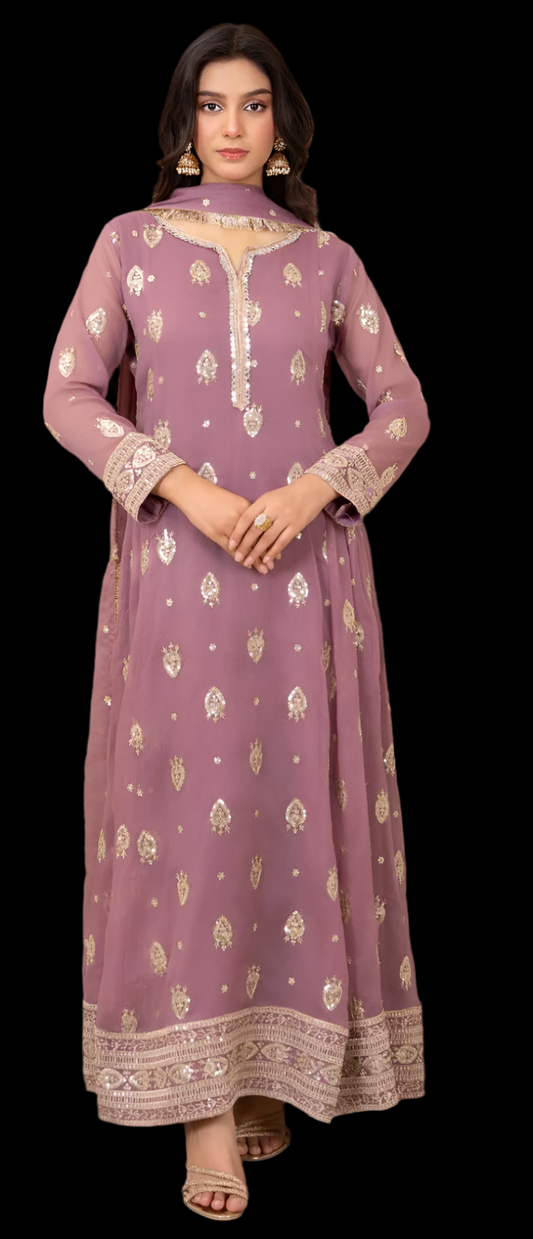 Traditional  Embroidered long 3 pc suit in three colors