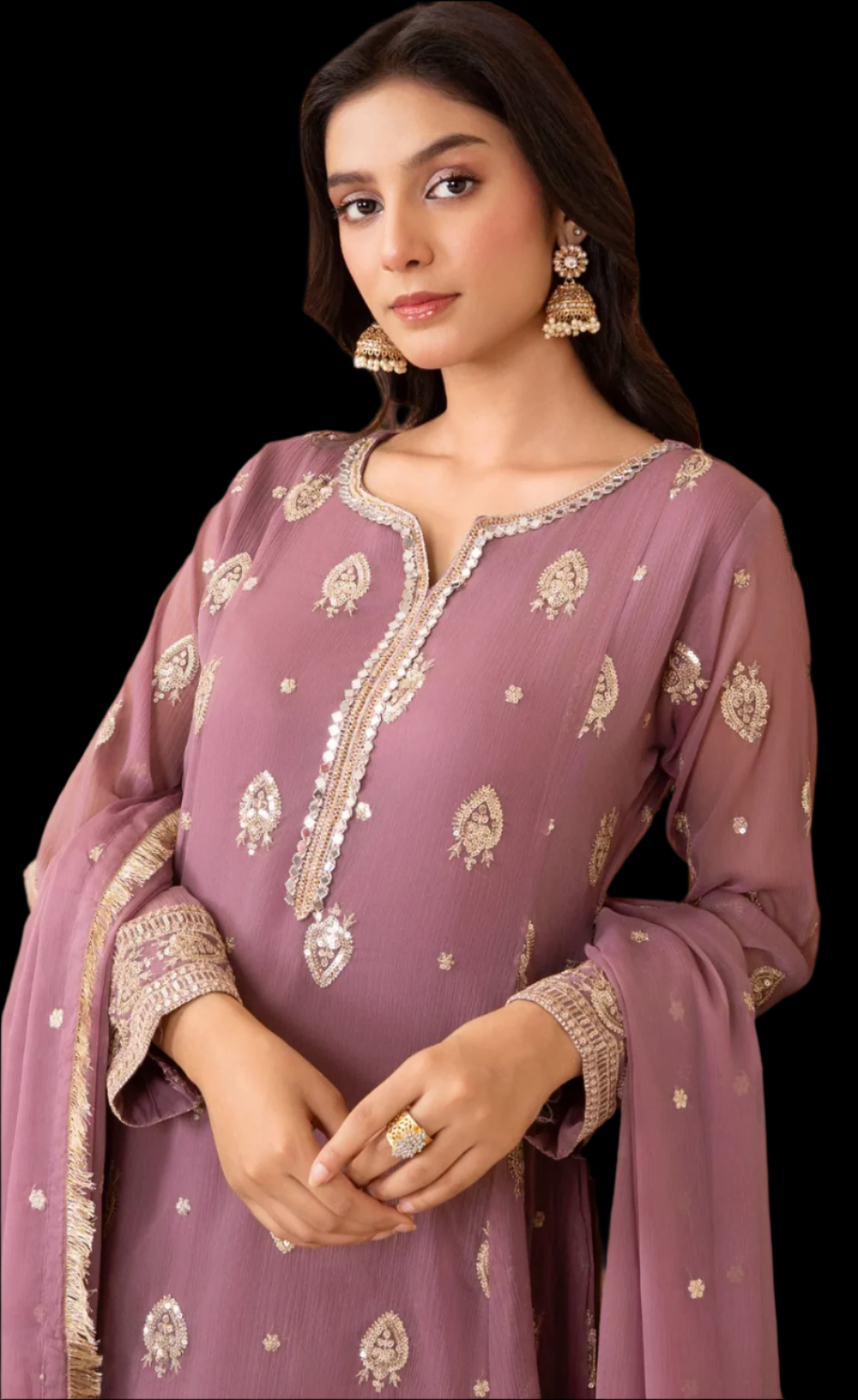 Traditional  Embroidered long 3 pc suit in three colors