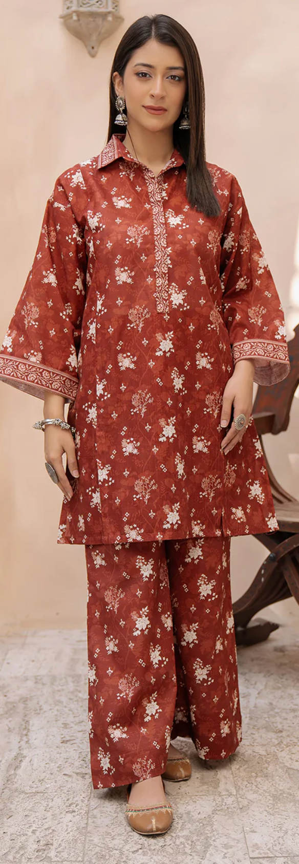 Digital Printed Khaddar  2 pc suit in Light Orange/Rust Color