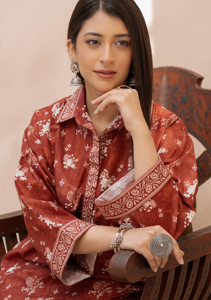 Digital Printed Khaddar  2 pc suit in Light Orange/Rust Color
