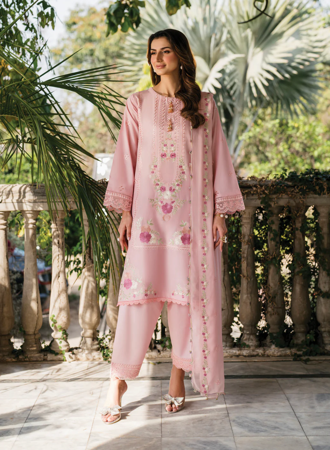 Fresh Pink  Embroidered 3 piece suit