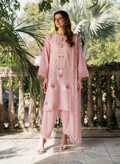 Fresh Pink  Embroidered 3 piece suit