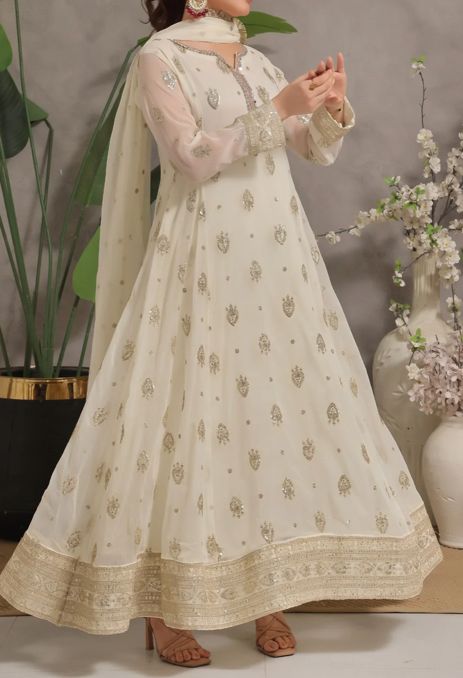 Traditional  Embroidered long 3 pc suit in three colors