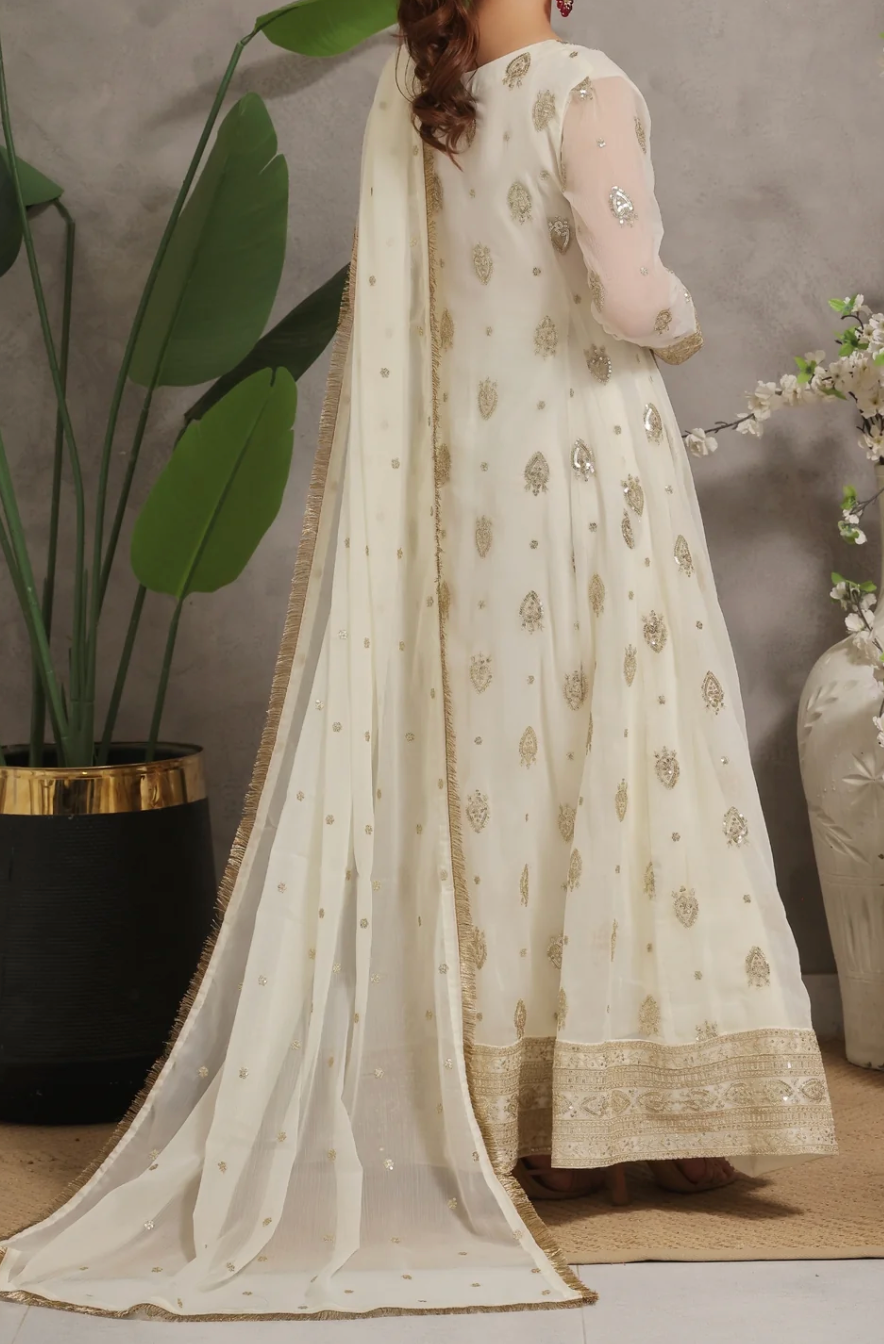 Traditional  Embroidered long 3 pc suit in three colors