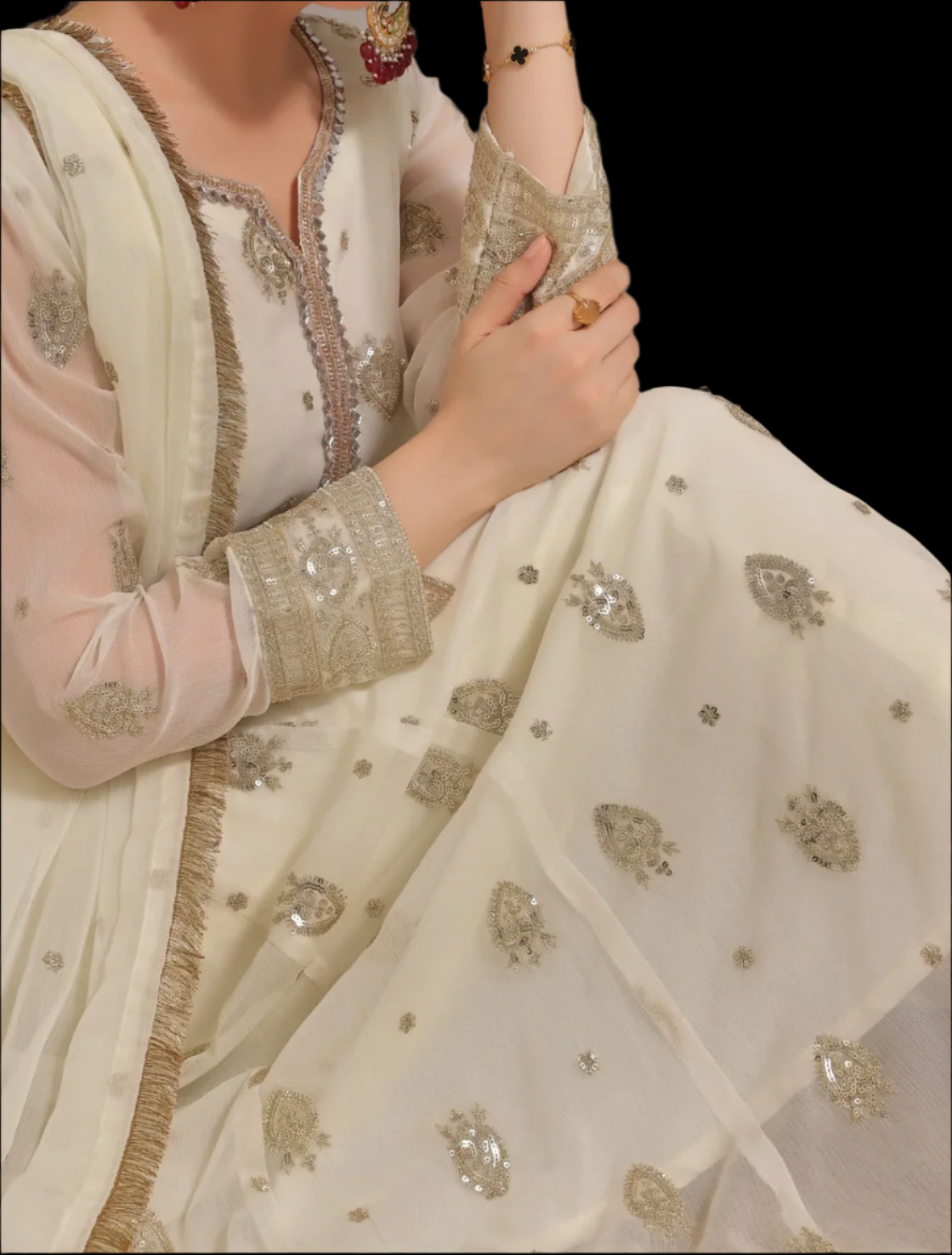 Traditional  Embroidered long 3 pc suit in three colors